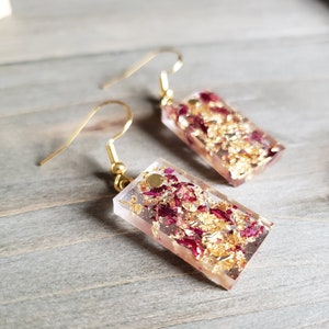 Gold Rose Flower hars oorbellen-handgemaakte oorbellen-hars bungelende oorbellen-bloem oorbellen-bloem hars oorbellen-hars druppeloorbellen