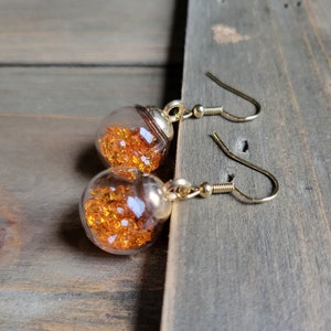 Orange Diamond Crystal Ball Earrings- Handmade Earrings- Glass Pendant Earrings- Orange Earrings- Dangle Earrings- Gold Earrings- Diamond