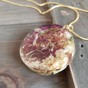 Pink Jasmine Flower Resin Necklace- 18 Karat Gold Necklace Chain- Real Gold Necklace- Real Flower Necklace- Flowers in Resin- Resin Pendant