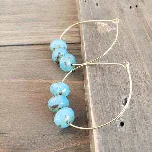 Aquatic Stone Hoop Earrings- Handmade Earrings- Blue Earrings- Stone Earrings- Gold Earrings- Blue Stone Earrings- Real Stone Jewelry
