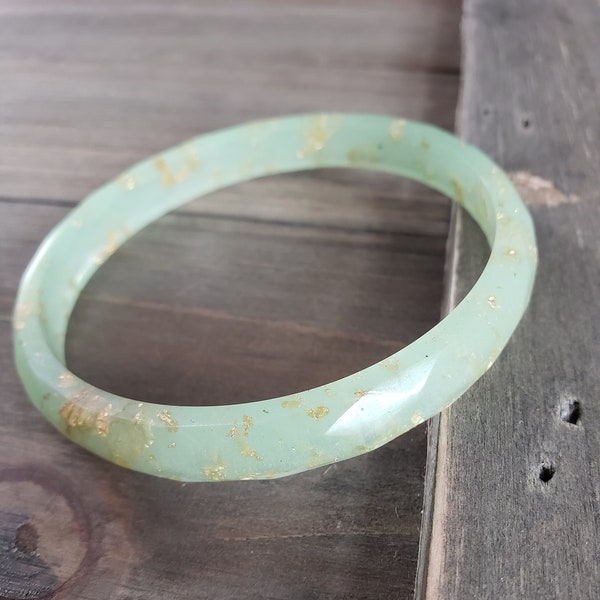 Jade Resin Bangle- Real Gold Flake Jewelry- Resin Bracelet- Jade Green - Jade Bangle- Gold Bracelet - Resin Bangle- Petite Wrist Bracelet