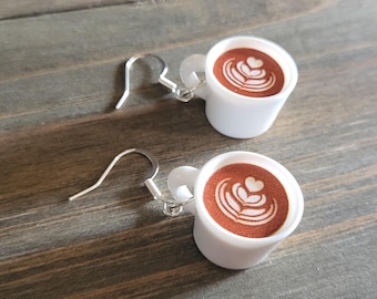 Coffee Cappuccino Earrings- Handmade Earrings- Silver Earrings- Christmas Earrings- Hot Cocoa Earrings- Jewelry Barista Coffee Cup Bean