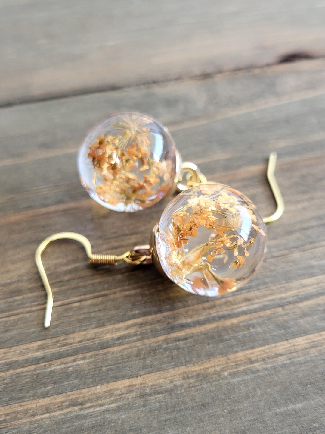 Unique Resin Ear Rings Orange Pumpkin Flower Ball Resin Earrings- Handmade Earrings- Resin ...