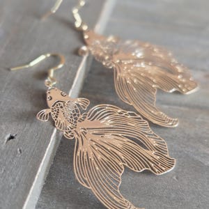 Gold Fish Earrings- Gold Thin Metal Earrings- Koi Earrings- Gold Earrings- Long Gold Earrings- Koi Fish Earrings- Dangle Earring