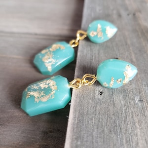Jade Green Resin Earrings- Handmade Earrings- Stone Earrings- Green Earrings- Gold Earrings- Jade Earrings- Green Stone Earrings