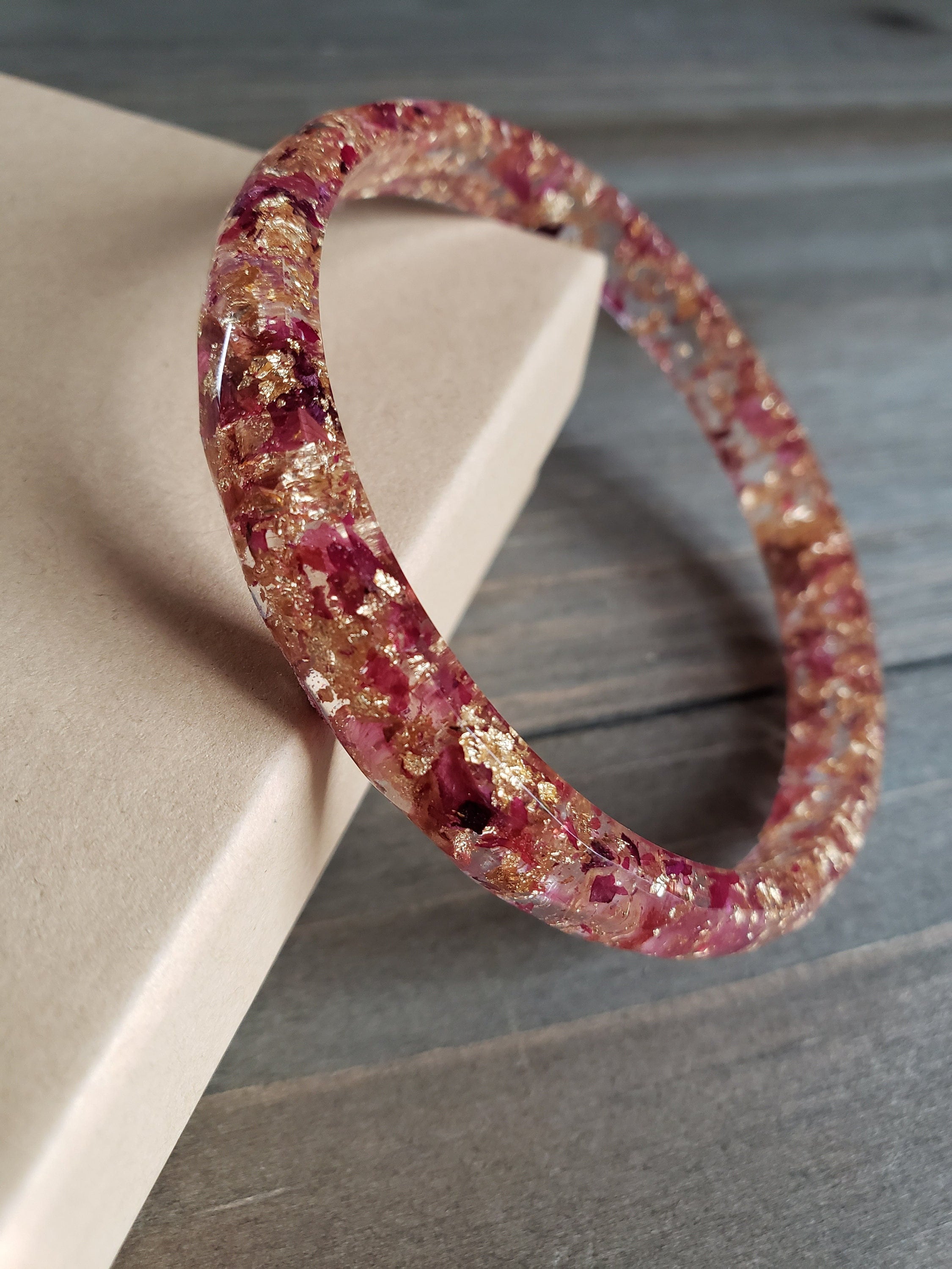 Rose Petal Resin Bengal Real Flower Jewelry Real Flower Bracelet Flowers in Resin Gold Bracelet Resin Bangle Rose Flower Jewelry Red