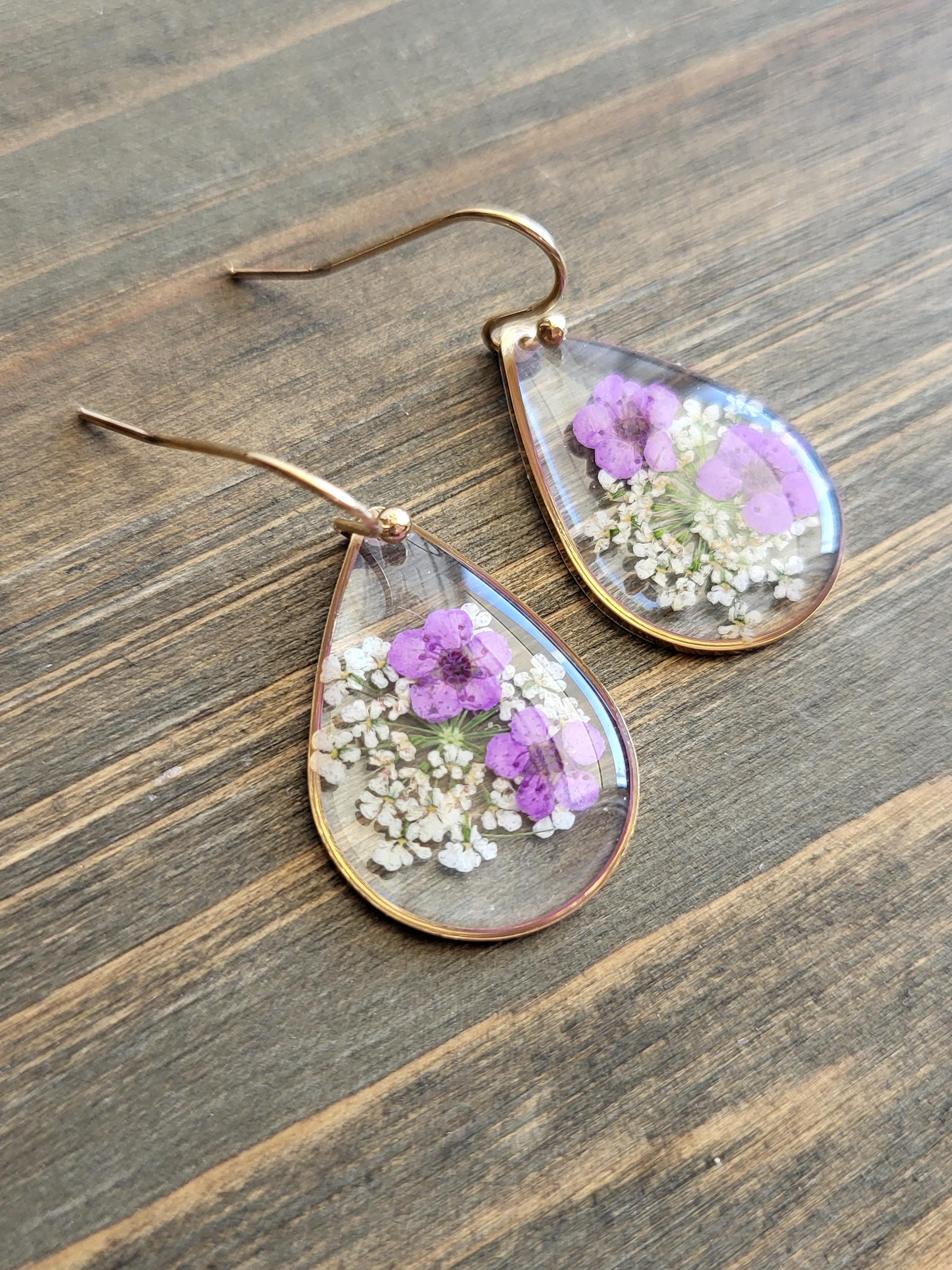 Purple Floral Drop Earrings - Etsy display picture 1