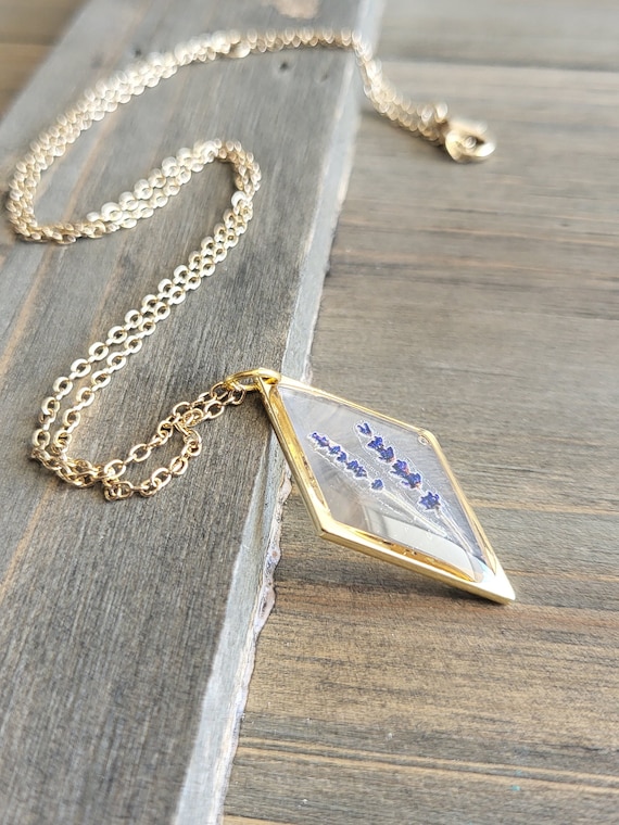 Gold Diamond Bluebell Flower Resin Necklace- 18 Karat Gold