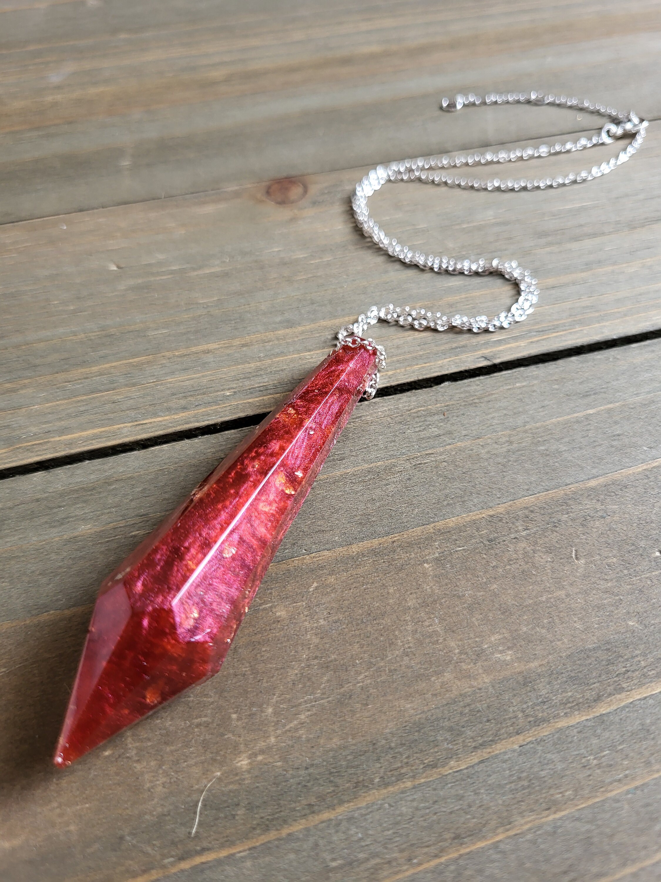Shimmering Blood Red Resin Diamond Necklace- 925 Sterling