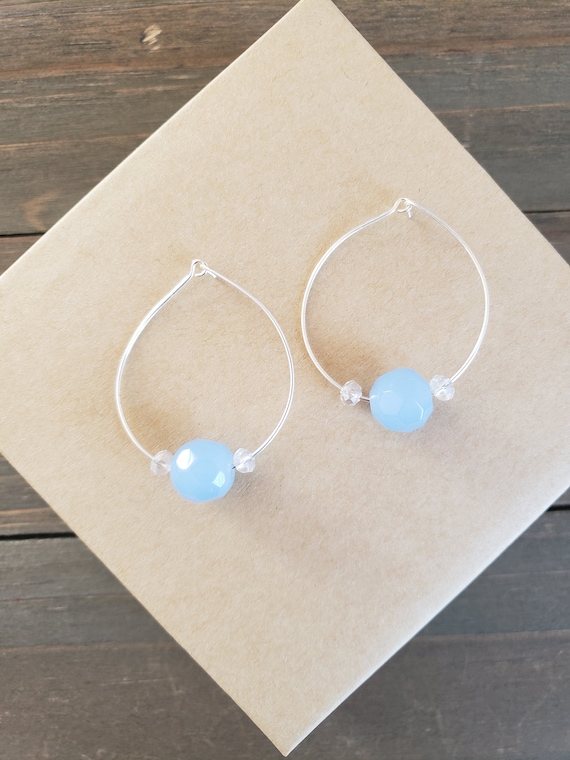 Periwinkle Amazonite Stone Earrings- Handmade Earrings- Blue Earrings- Stone Earrings- Bronze Earrings- Blue Stone Earrings- Real Stone