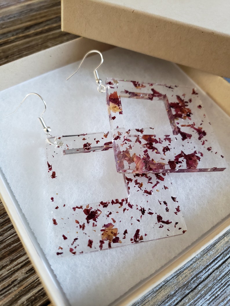 Resin Rose Petal Earrings Handmade Earrings Resin Flower Etsy