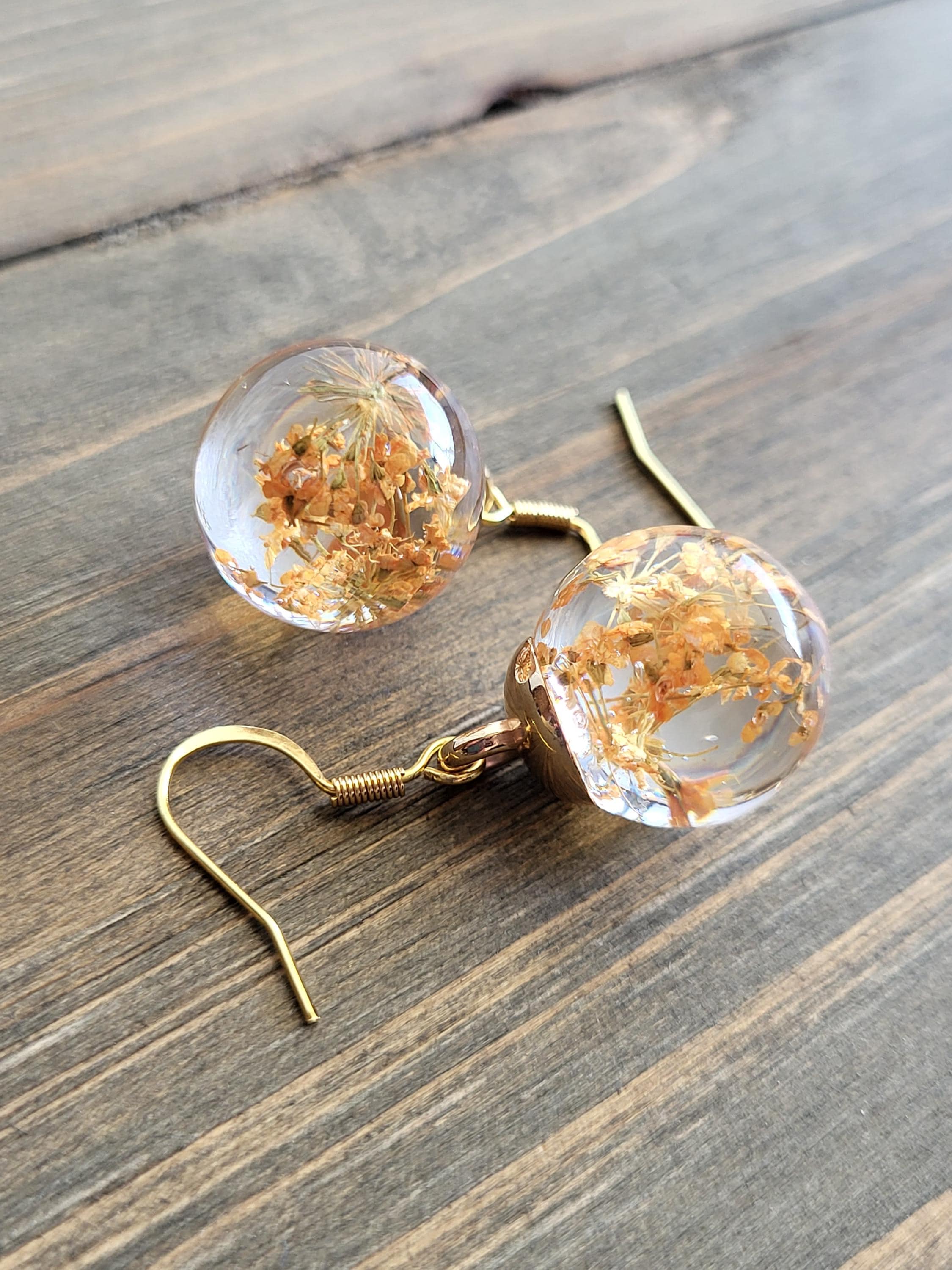 Unique Resin Ear Rings Orange Pumpkin Flower Ball Resin Earrings- Handmade Earrings- Resin ...