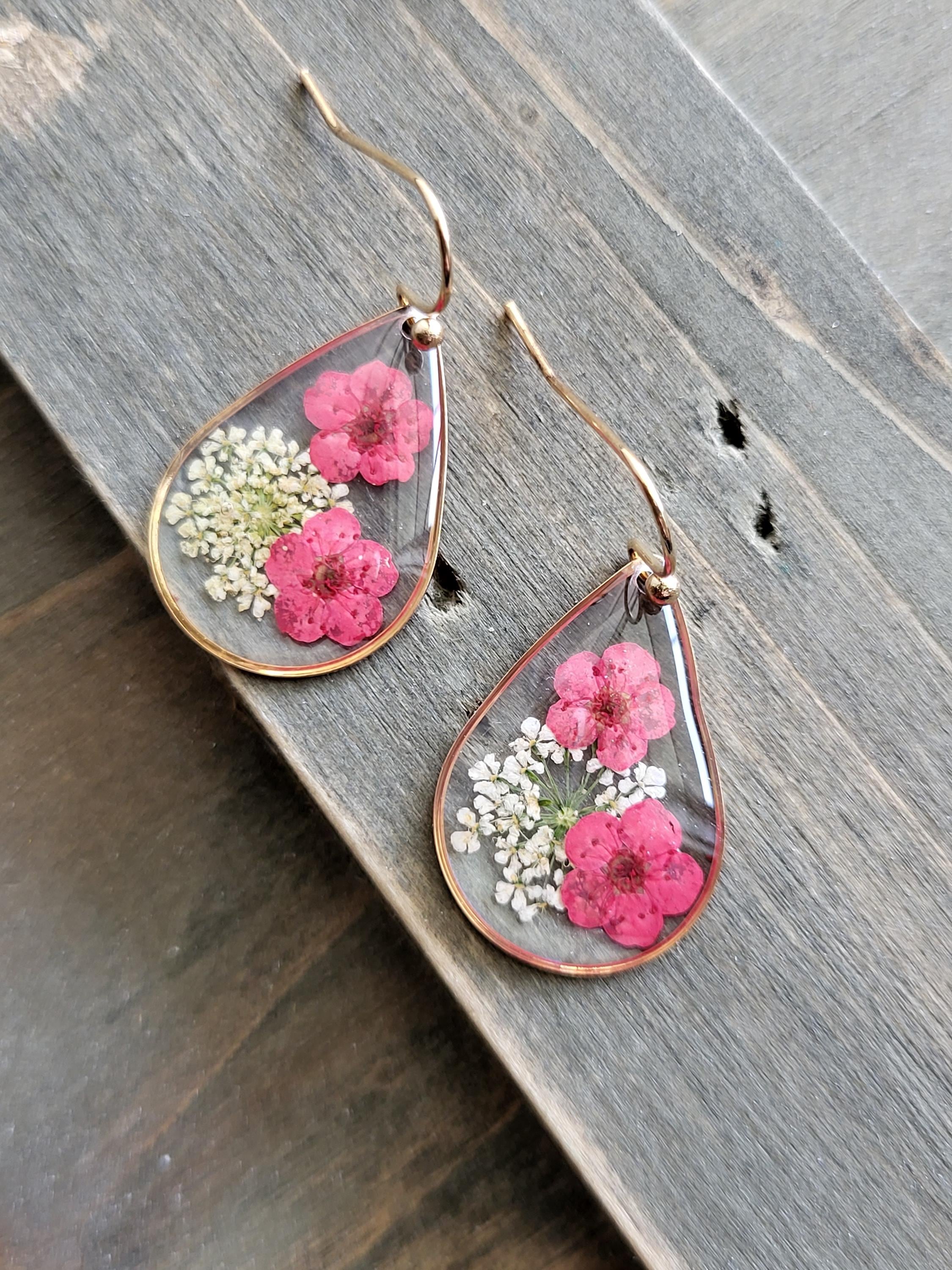 Unique Resin Ear Rings Vibrant Red Flower Resin Earrings- Handmade Earrings- Resin Earrings ...