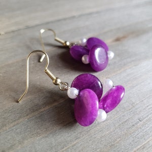 CLEARANCE Pearl Earrings- Handmade Earrings- Stone Earrings- Purple Earrings- Amethyst Earrings- Boho Earrings- Violet- Gifts for Her