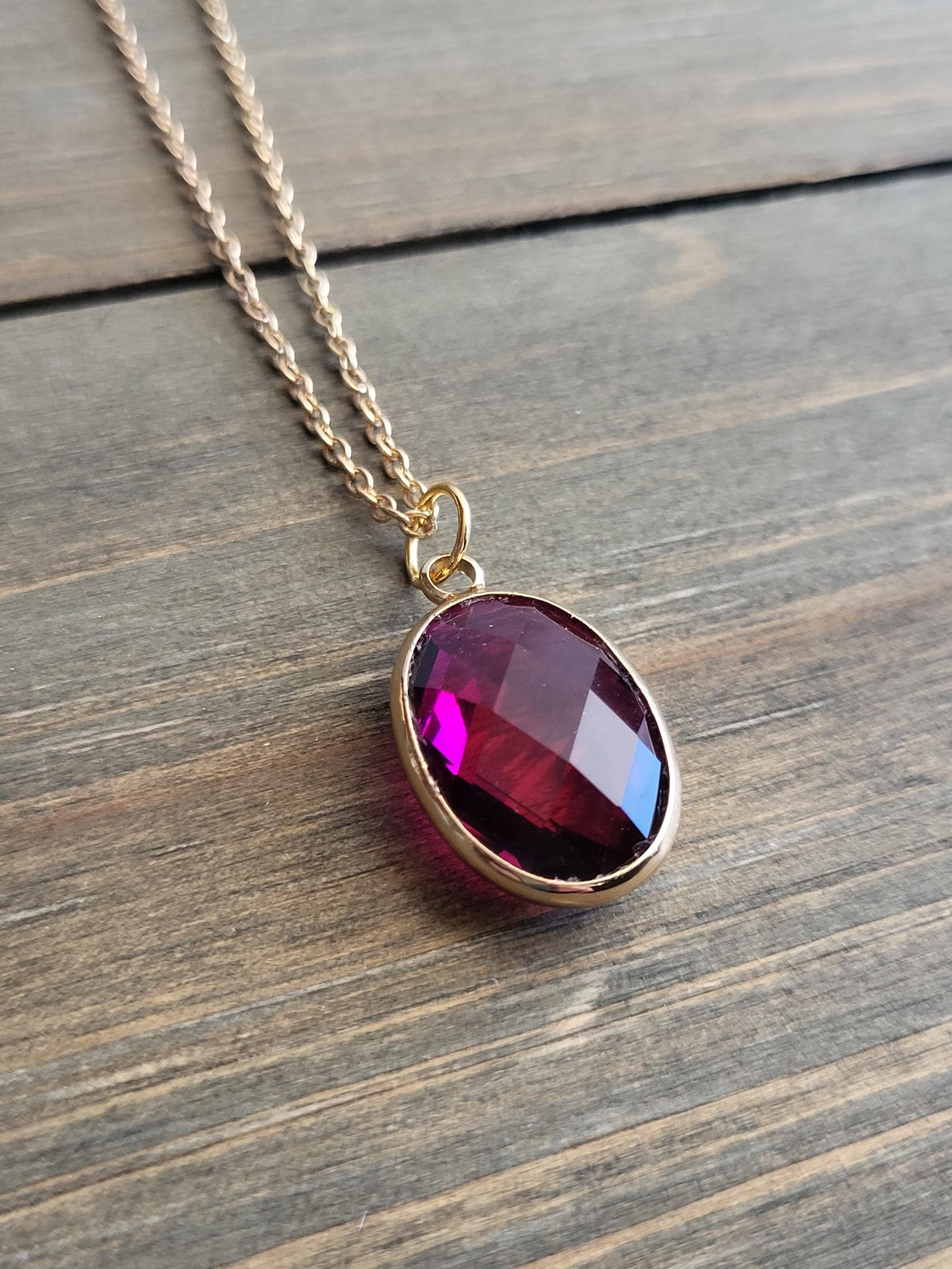 Magenta Ruby Gem Crystal Necklace- Crystal Necklace- 18k Gold