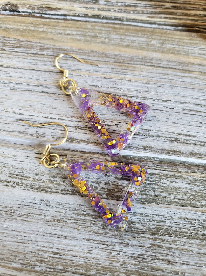 Real Flower Earrings Resin Flower Earrings Resin Purple Bell Flower Earrings Resin Triangle Earrings Purple Earrings Handmade Earrings