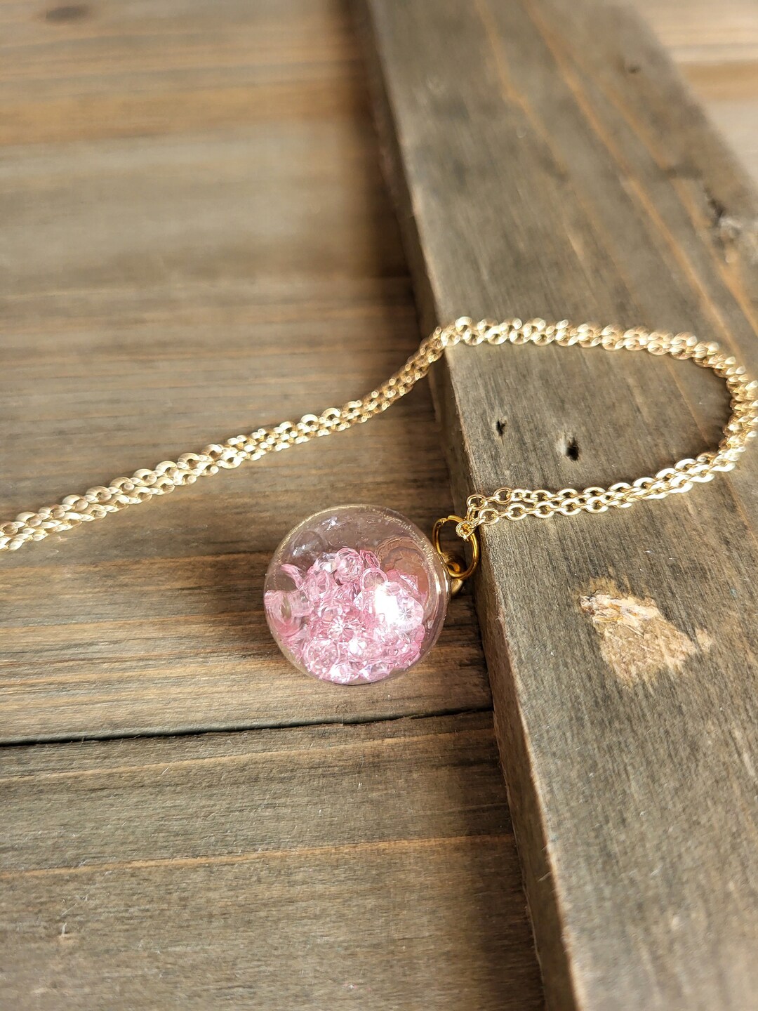 Sweet Pink Diamond Glass Ball Necklace Handmade Jewelry Etsy