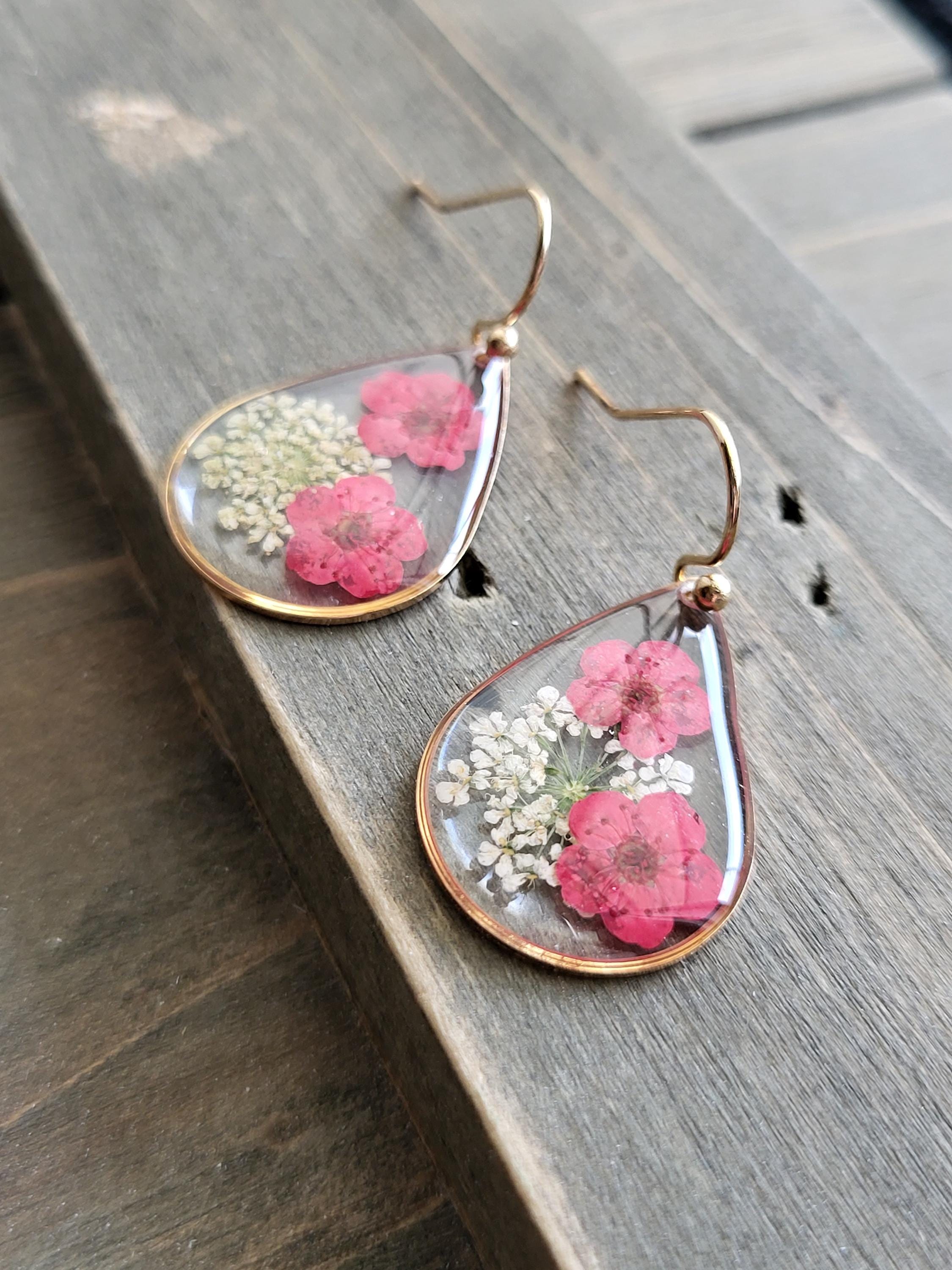 Unique Resin Ear Rings Vibrant Red Flower Resin Earrings- Handmade Earrings- Resin Earrings ...