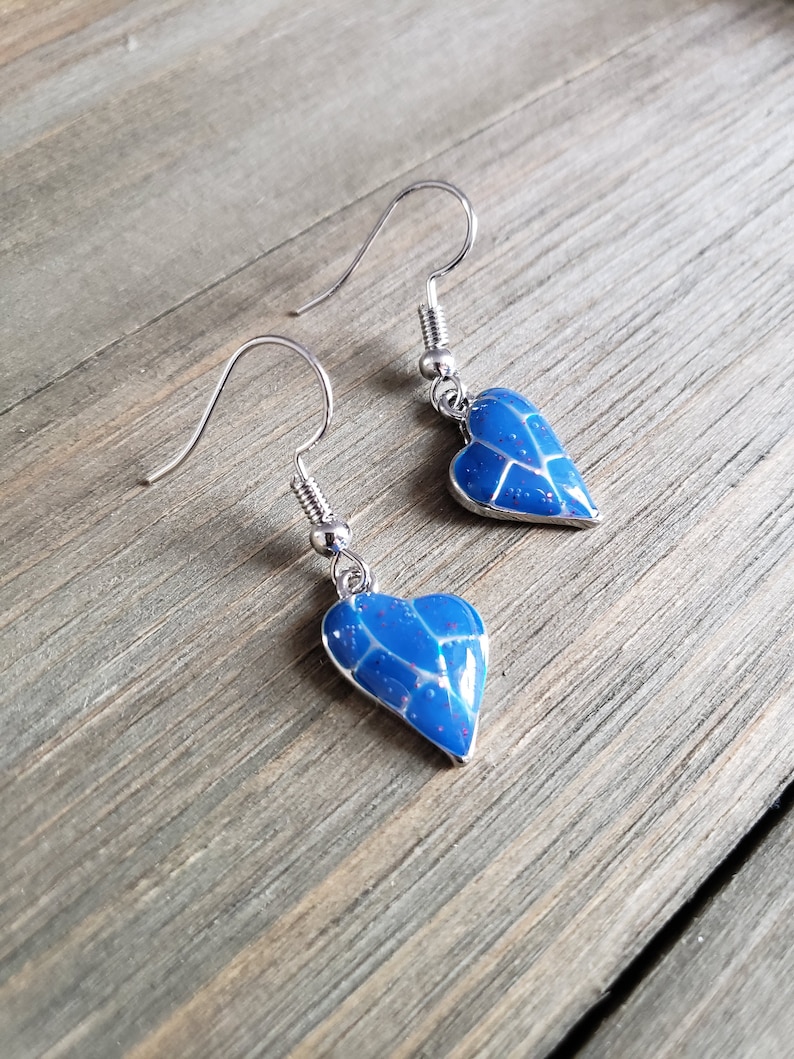Blue Earrings Blue Charm Earrings Handmade Earrings Resin Earrings Resin Jewelry Blue Blue Resin Heart Earrings Silver Earrings