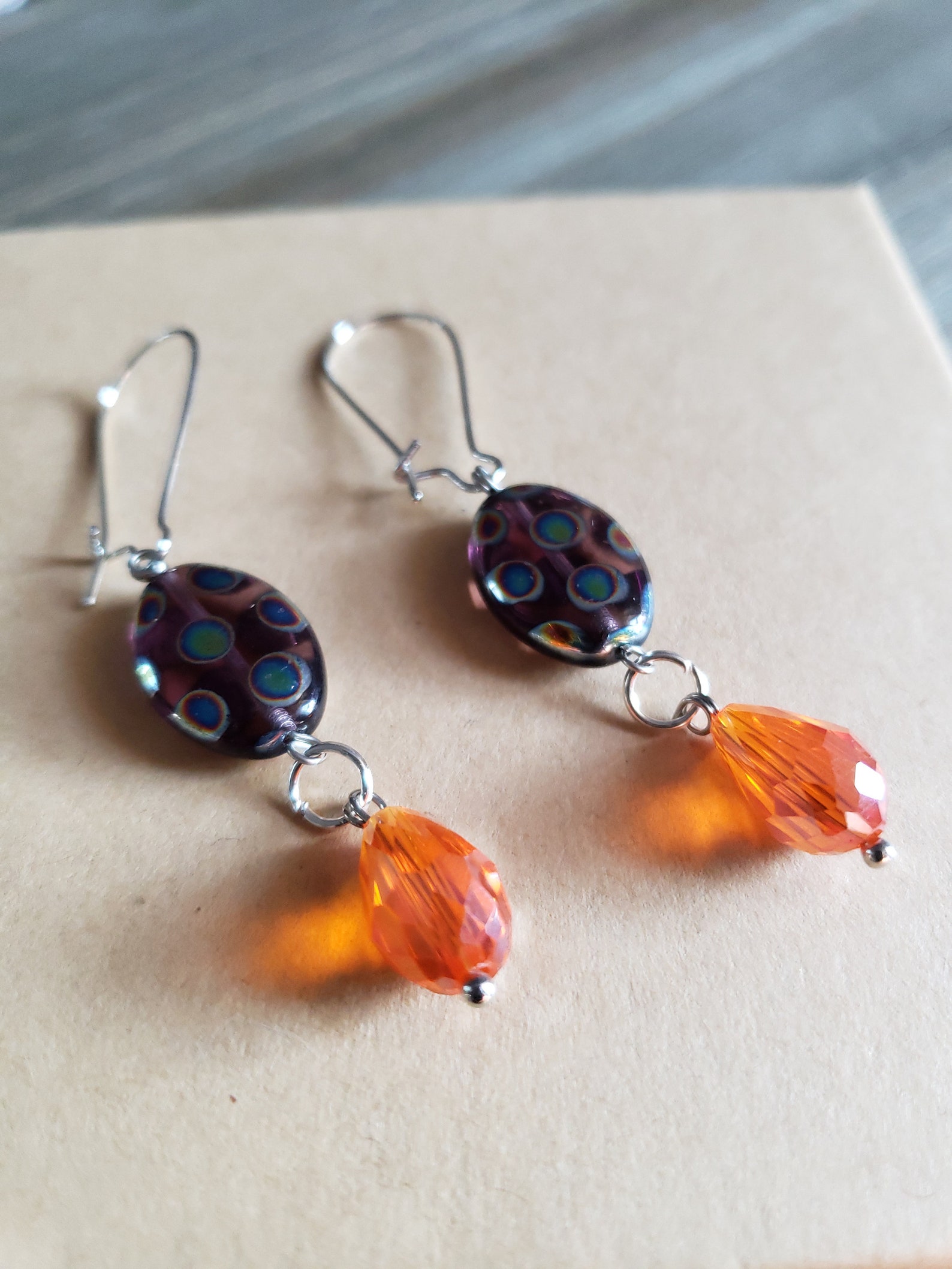 Orange Stone Dangle Earrings Handmade Earrings Resin Pendant Etsy