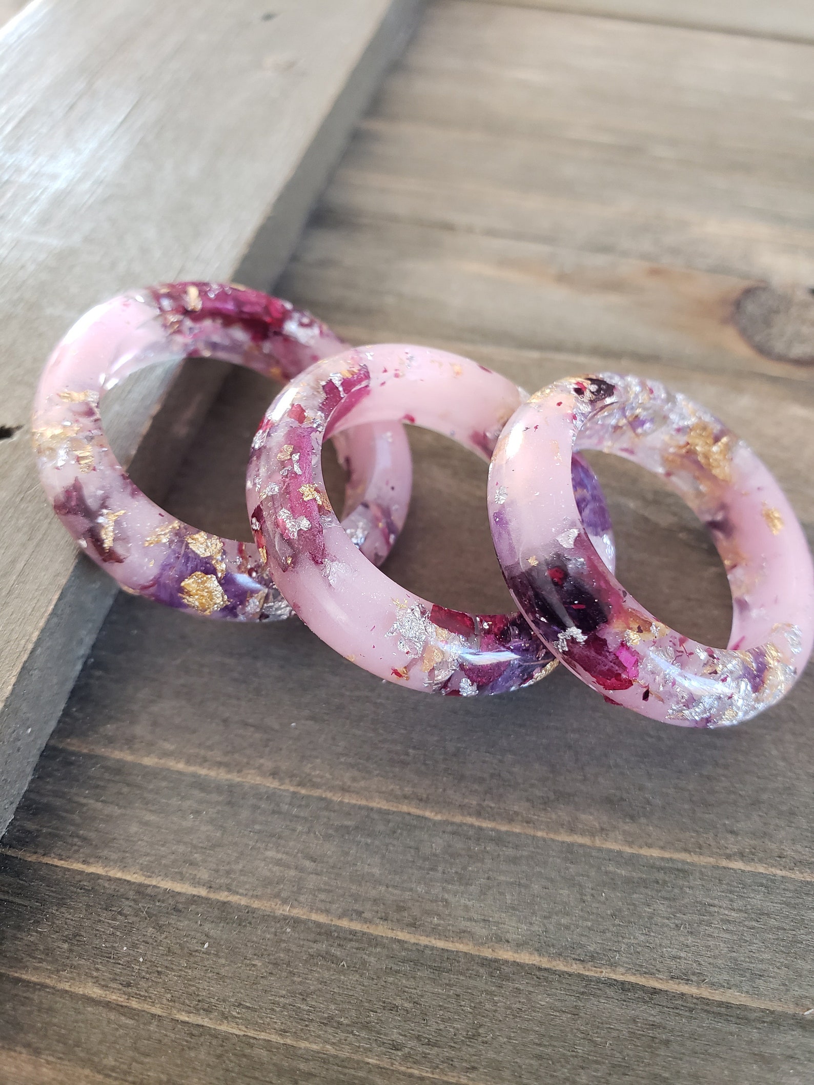 Enchanted Garden Resin Ring- Silver Flake Jewlry- Flower Rings- Dried ...