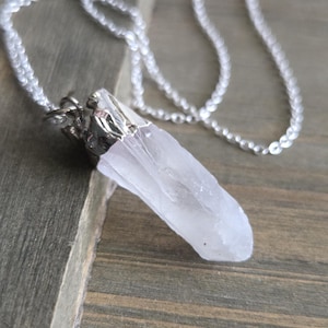 Clean White Quartz Stone Crystal Necklace- Crystal Necklace- 925 Sterling Silver Necklace Chain- Real Silver Necklace- Stone Necklace