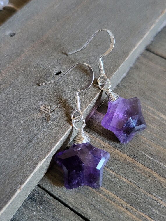 Boucles D'oreilles Clous Argent 925 - Cristal CZ Taillé Princesse, Améthyste, Plaqué Or Jaune