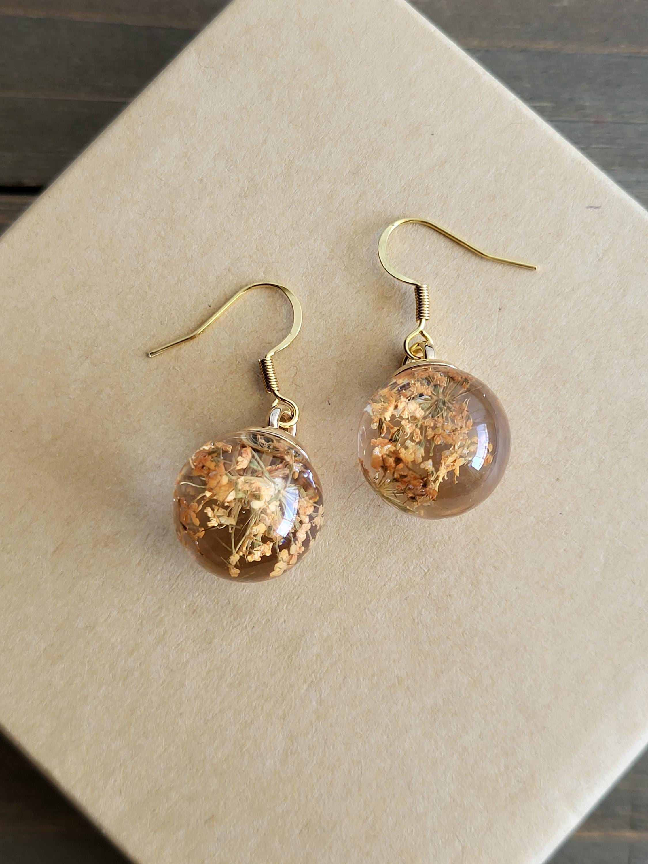 Unique Resin Ear Rings Orange Pumpkin Flower Ball Resin Earrings- Handmade Earrings- Resin ...