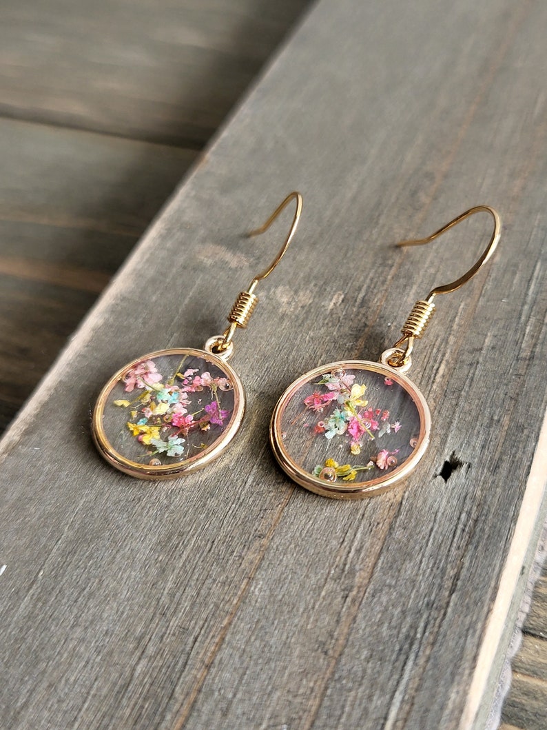 Unique Resin Ear Rings Mixed Rainbow Flower Resin Earrings- Handmade Earrings- Gold Earrings ...