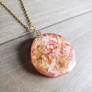 Pink Rose Petal Resin Necklace- 18 Karat Gold Necklace Chain- Real Gold Necklace- Real Flower Necklace- Flowers in Resin- Resin Pendant