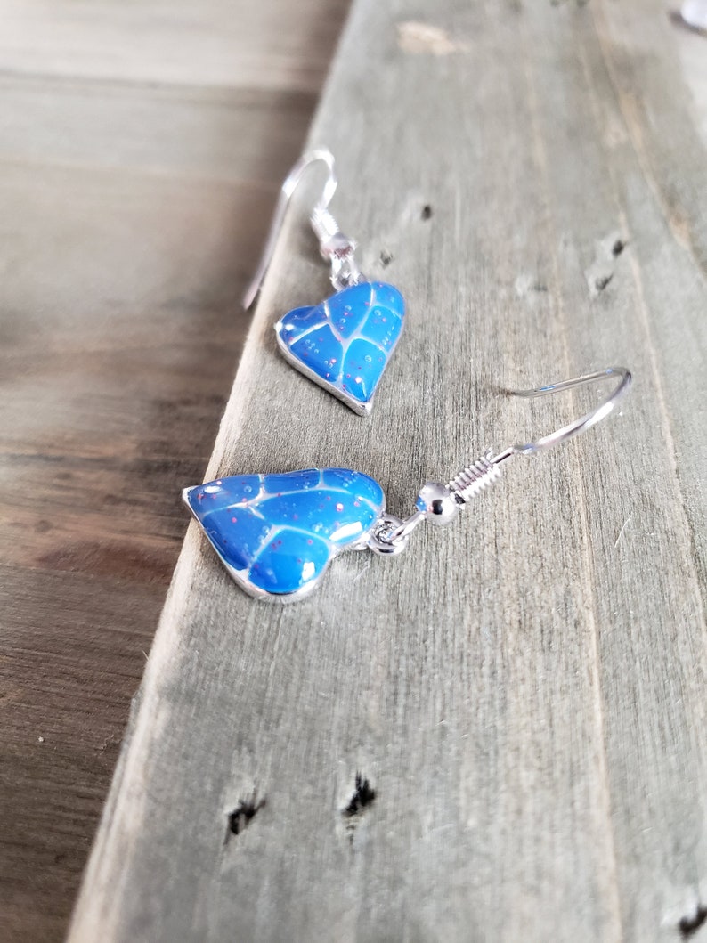 Blue Earrings Blue Charm Earrings Handmade Earrings Resin Earrings Resin Jewelry Blue Blue Resin Heart Earrings Silver Earrings