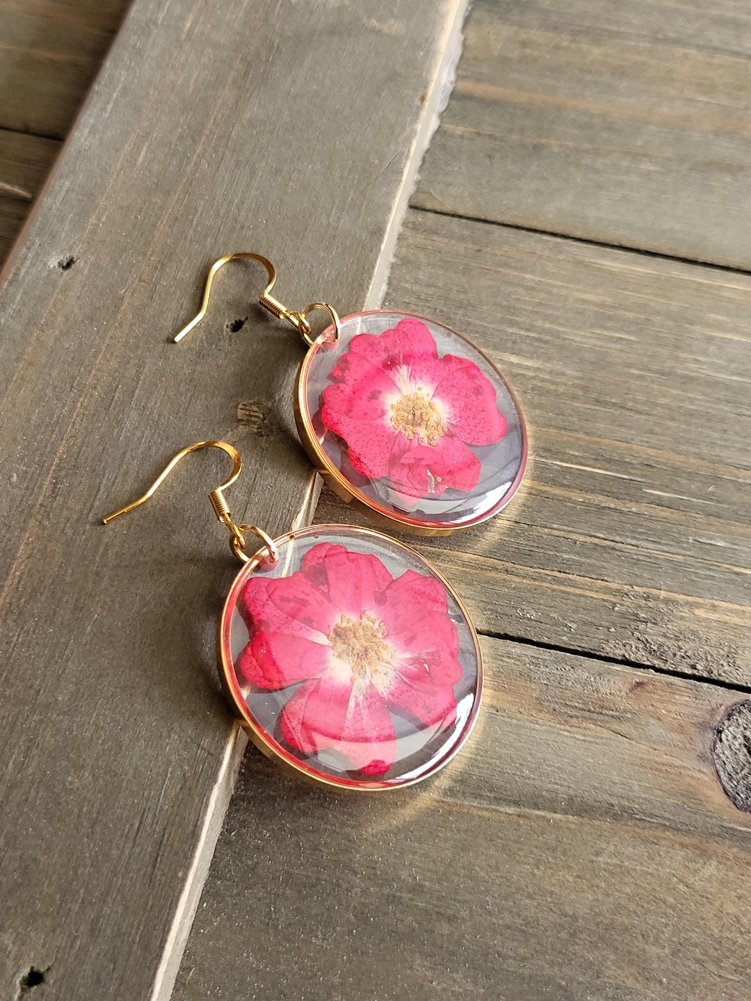 Unique Resin Ear Rings Red Geranium Flower Resin Earrings- Handmade Earrings- Resin Earrings ...