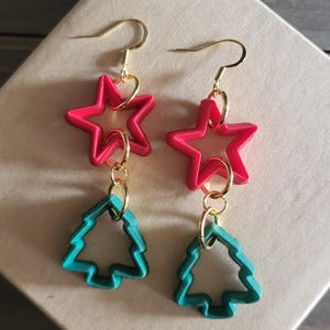 Christmas Cookie Cutter Earrings- Handmade Earrings- Gold Earrings- Red and Green- Christmas Earrings- Glitter Earrings- Jewelry Gifts