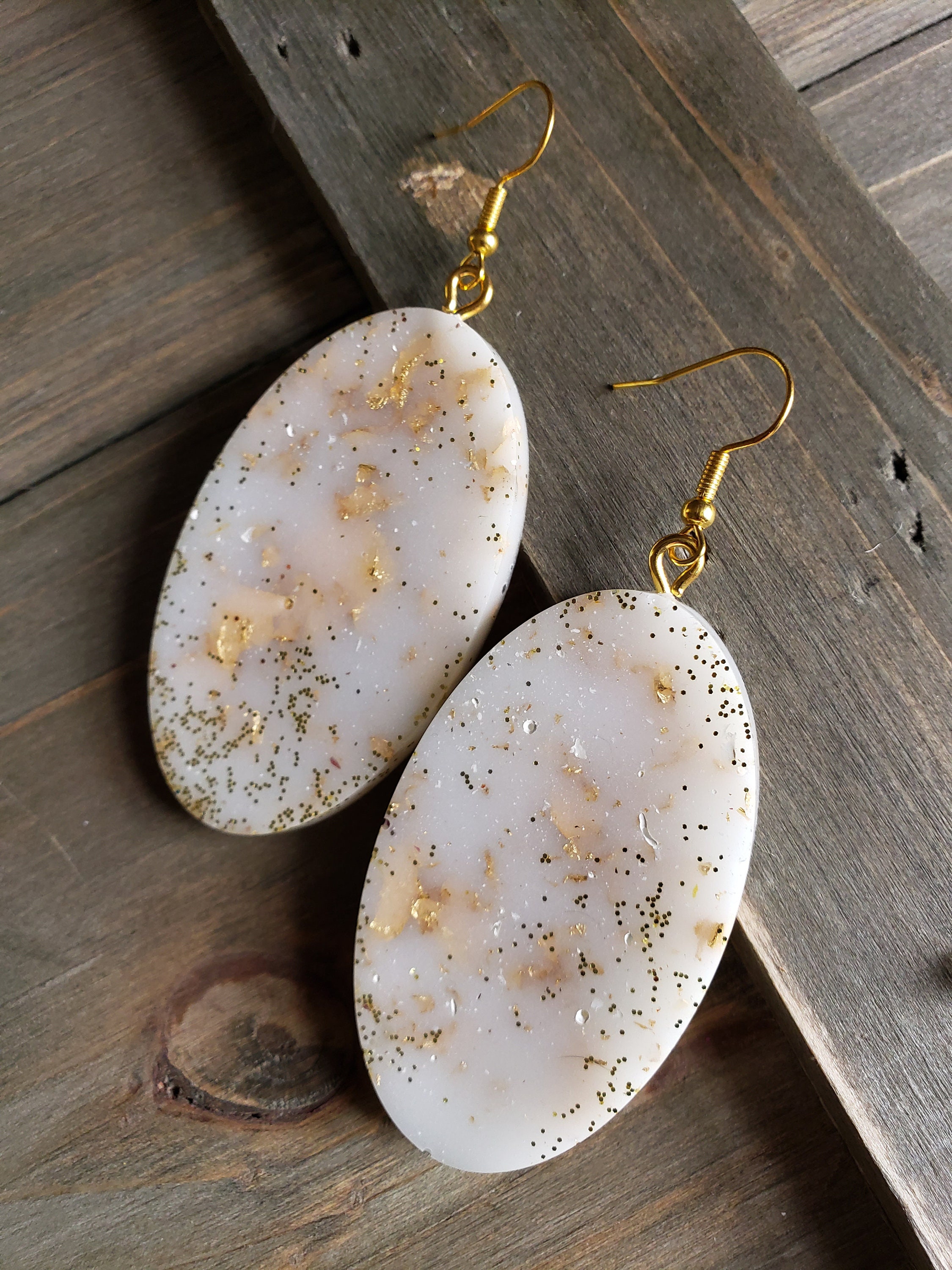 White Marble Resin Jewelry Set Handmade Earrings Resin Etsy