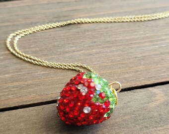 Glittering Strawberry Necklace- 18 Karat Gold Necklace Chain