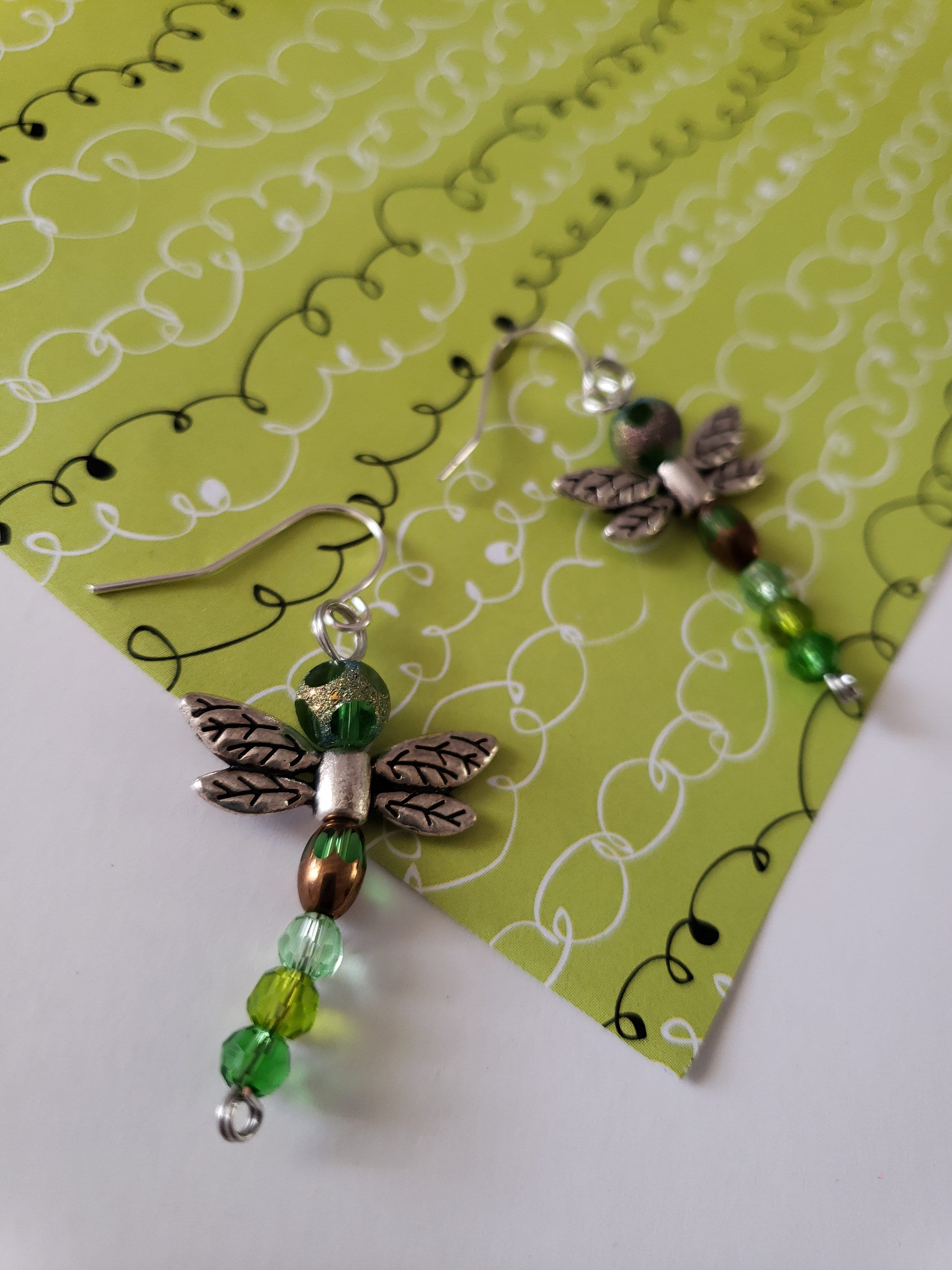 Chrome Green Quartz Dragonfly Earring