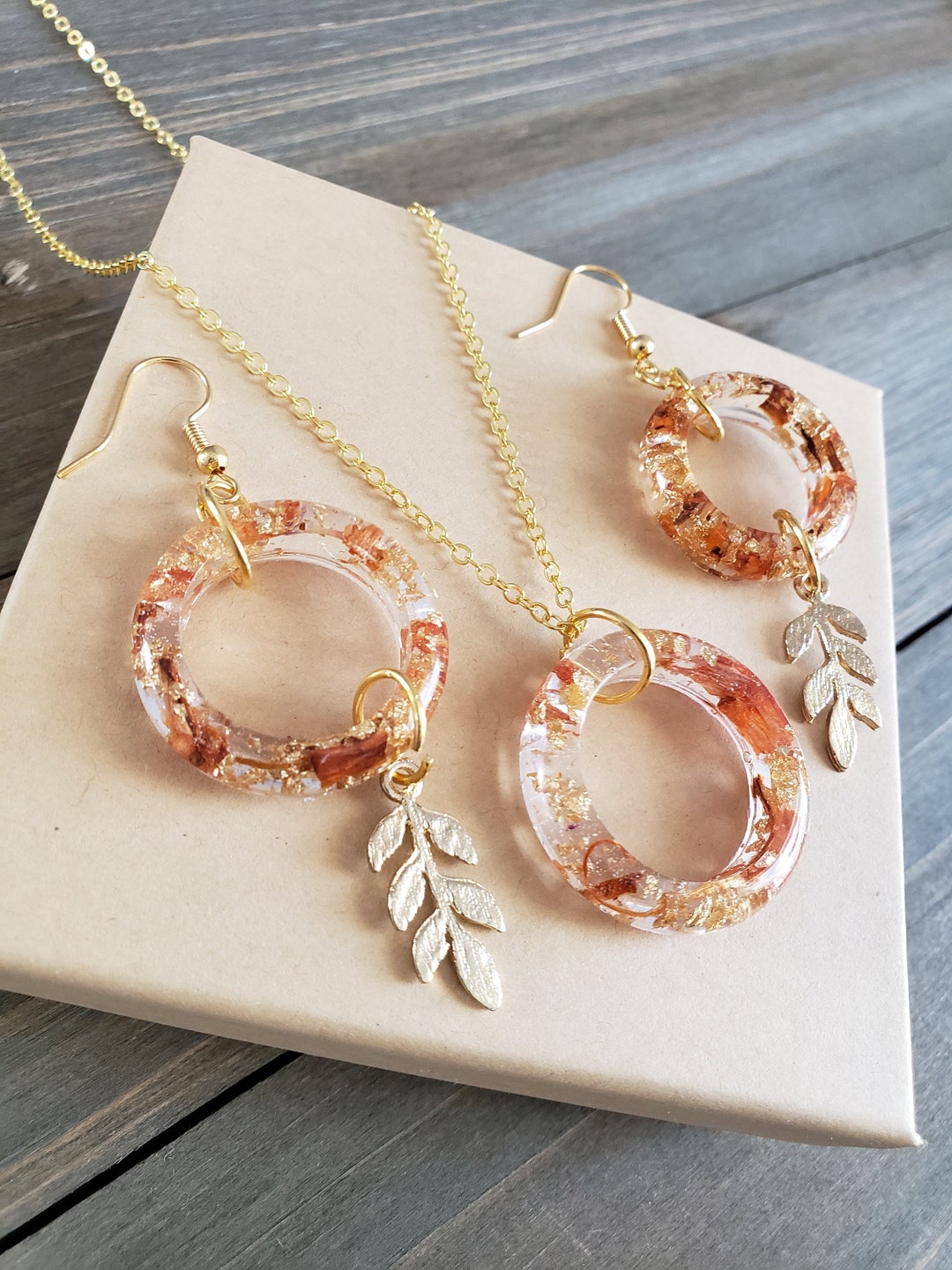 Tigerlily Flower Resin Jewelry Set Necklace Earrings Set Dried Flower