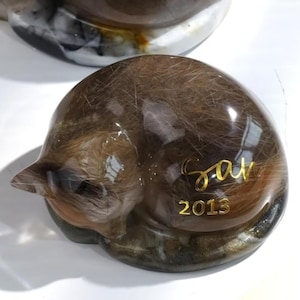 Huisdier vacht blijft aandenken-aangepaste bestelling- huisdier as- hond kat dier- hars cadeau- hars papiergewicht- huisdier Memorial cadeau-hars beeldje