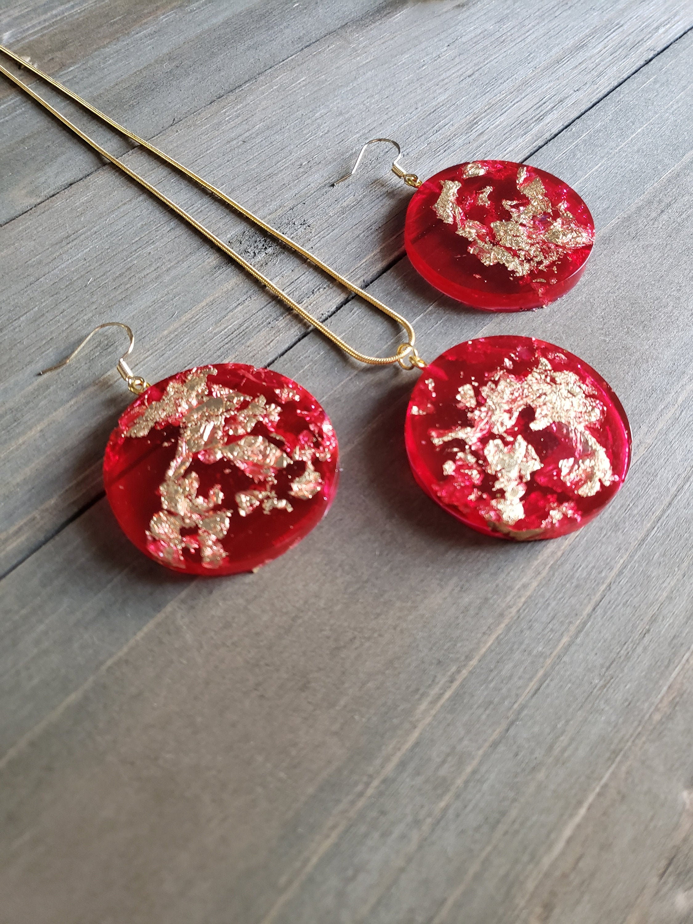 Gold and Red Resin Earrings