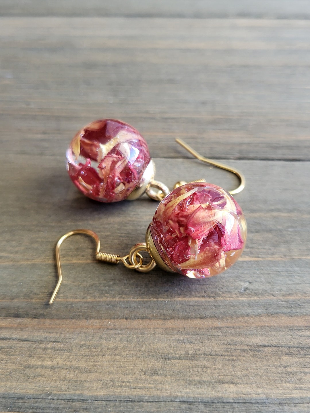 Unique Resin Ear Rings Peach Tiger Lily Flower Ball Resin Earrings- Handmade Earrings- Resin ...