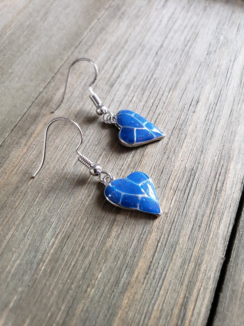 Blue Earrings Blue Charm Earrings Handmade Earrings Resin Earrings Resin Jewelry Blue Blue Resin Heart Earrings Silver Earrings