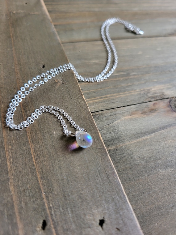 Water Opal Teardrop Necklace- Opal Resin Necklace- 925