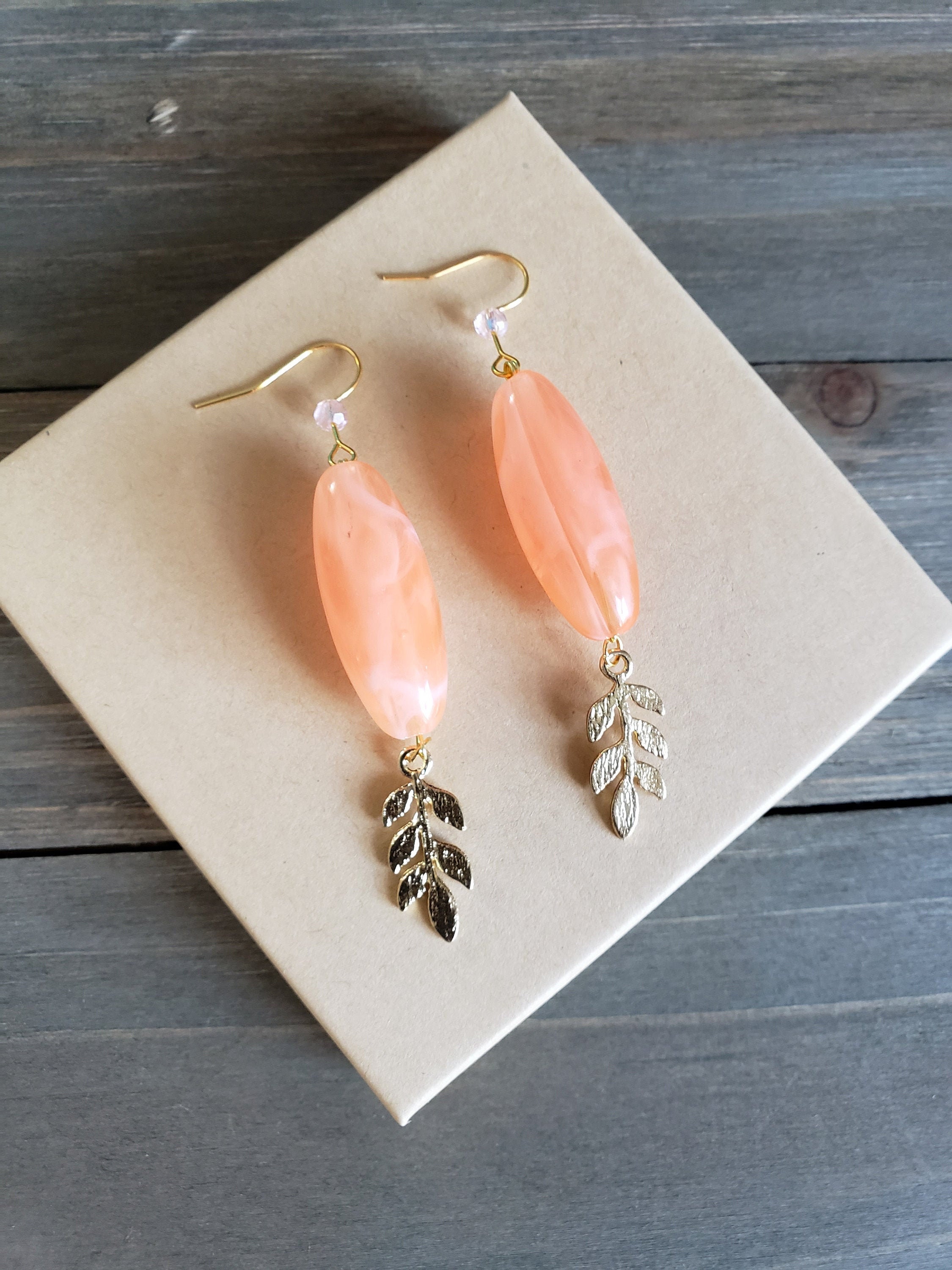 Orange Stone Dangle Earrings Handmade Earrings Resin Pendant Etsy