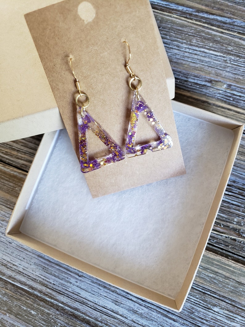 Real Flower Earrings Resin Flower Earrings Resin Purple Bell Flower Earrings Resin Triangle Earrings Purple Earrings Handmade Earrings