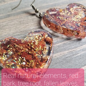 Nature Woodland Heart Earrings- Handmade Earrings- Resin Heart Earrings- Natural Earrings- Woods Jewelry- Woodland Jewelry- Hunter Earrings image 4