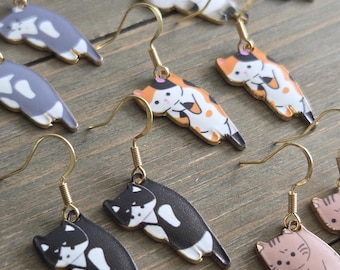 Dangling Cat Earrings- Handmade Earrings- White Cat Earrings- Orange Cat Earrings- Black Cat- Calico Cat- Gold Earrings- Gold Earrings