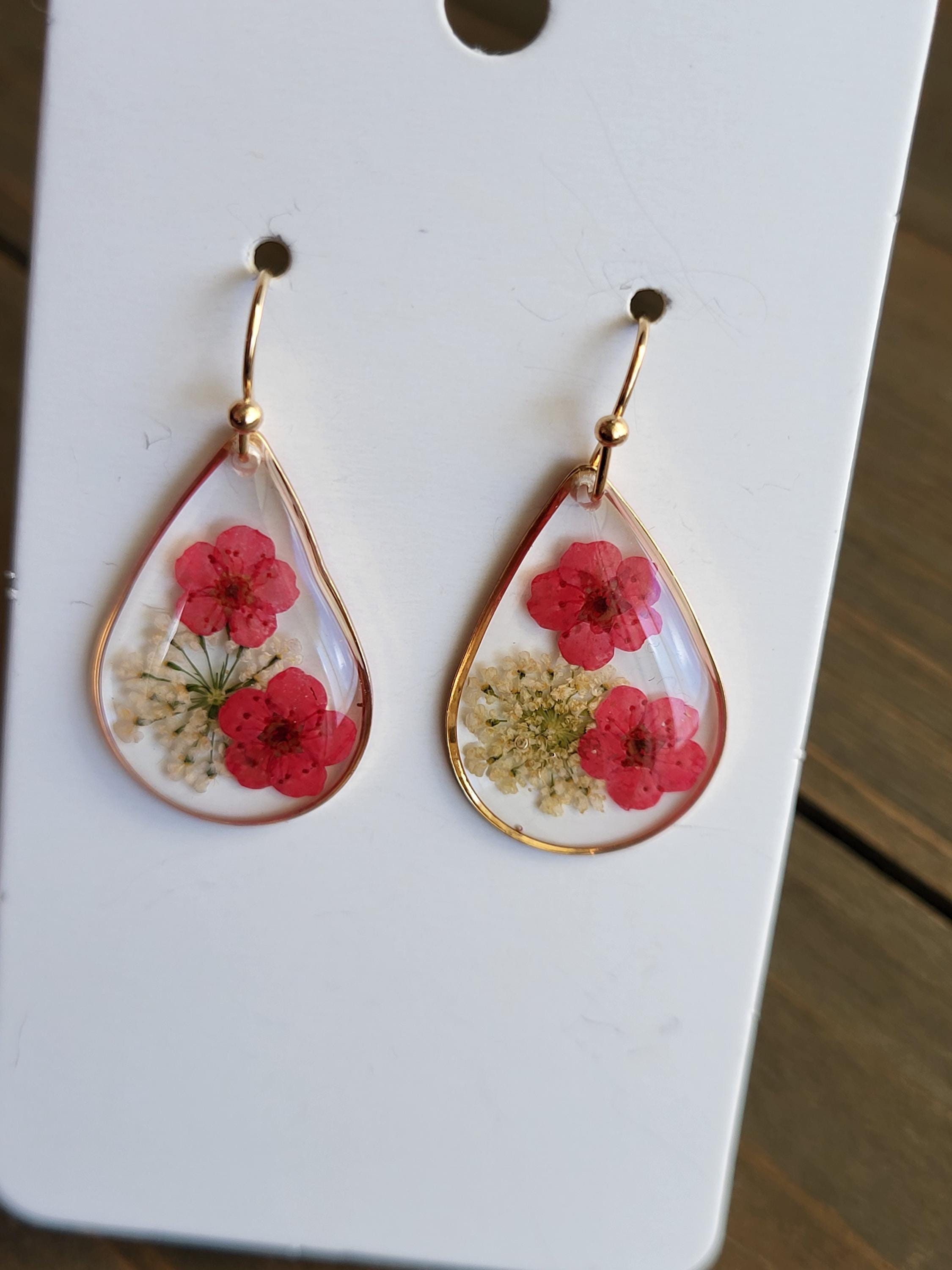 Unique Resin Ear Rings Vibrant Red Flower Resin Earrings- Handmade Earrings- Resin Earrings ...