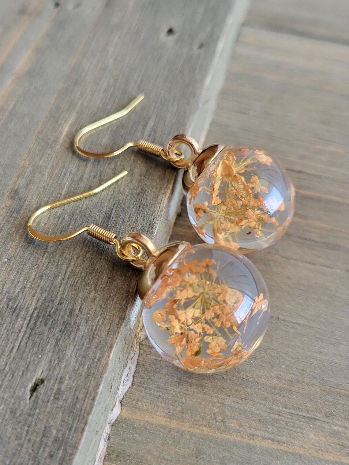 Unique Resin Ear Rings Orange Pumpkin Flower Ball Resin Earrings- Handmade Earrings- Resin ...