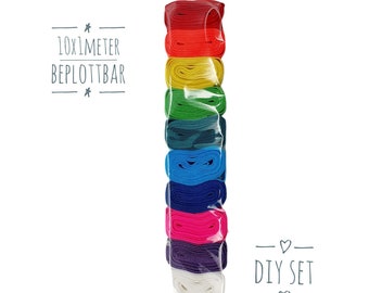 DIY Set 10x1Meter elastische Bänder zum beplotten, personalisieren für Armbänder elastische Festivalarmbänder Regenbogen Farben Diy1003