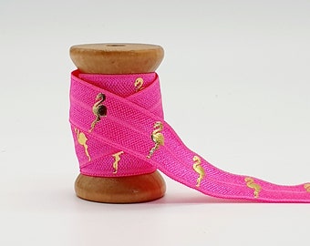 1m Gummiband Elastikband, beplottbar zum personalisieren für Armbänder Falzgummi Einfassband Flamingo Pink gold M1454